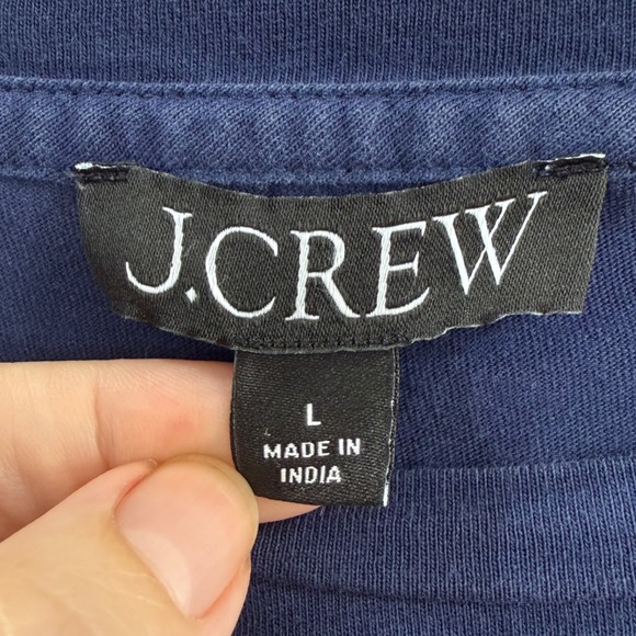 J.Crew Womens Re-Imagined Puff Sleeve Crewneck Long Sleeve Cotton Tee Blue L - Picture 4 of 8